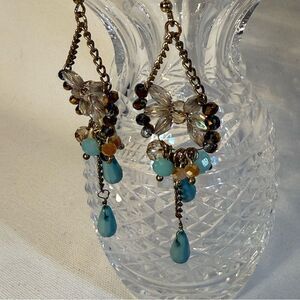Elegant Bohemian Gold Crystal and turquoise Blue fairy core Dangle Earrings